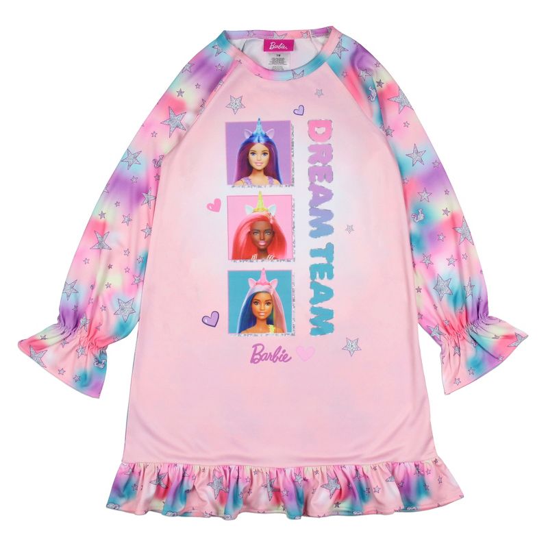 Barbie Girls' Dream Team Characters Unicorn Sleep Pajama Dress Nightgown Pink, 1 of 6