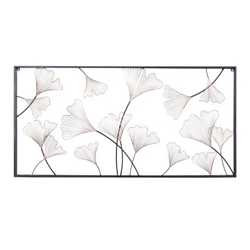 Metal Floral Wall Decor with Black Frame Gold - Olivia & May