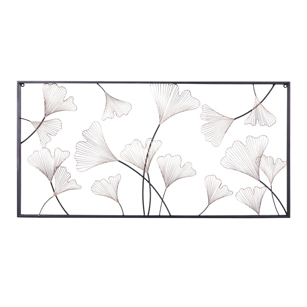 Photos - Wallpaper Metal Floral Wall Decor with Black Frame Gold - Olivia & May