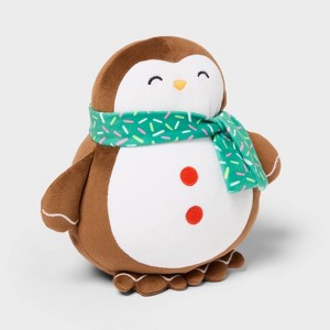 Penguin Kids' Holiday Mini Weighted Plush Throw Pillow Brown - Pillowfort™ - 1 of 3