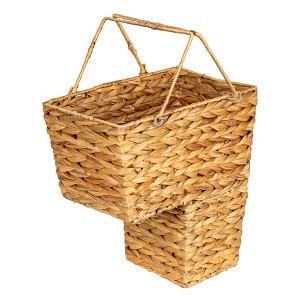 Household Essentials Wicker Stair Basket with Handles: Water Hyacinth, Rectangle, 15.94" H, 14.96" D, 9.44" W, Brown - 1 of 4