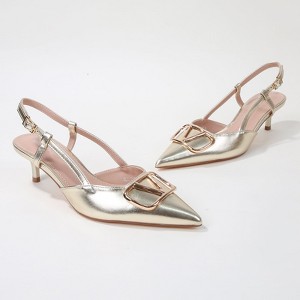 Berness Women's Clementine Slingback Kitten Heels with Sculpted Adornment - 1 of 4