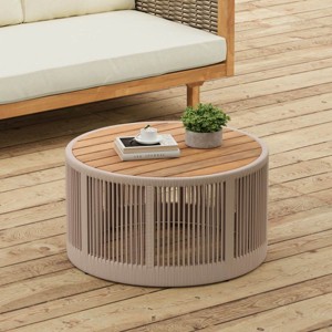 Round Acacia Wood Coffee Table with Iron Frame,Rustic Coffee Table with Rope Accent for Living Room,Modern Coffee Table for Home-Coolbibila - 1 of 4