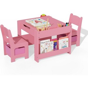 Kids Table and Chair Set, 4 in 1 Wooden Activity Table & 2 Chairs with Storage Drawer Detachable Tabletop for Toddlers Kids Drawing, Reading - 1 of 4