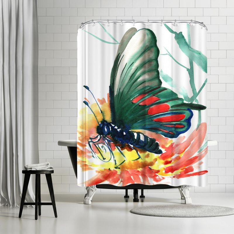 Americanflat 71" x 74" Shower Curtain, Butterfly Green by Suren Nersisyan, 1 of 9