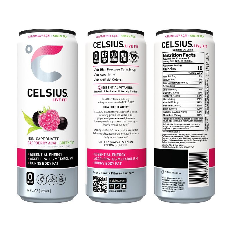 Celsius Green Tea Raspberry Acai Energy Drink - 12 fl oz Can, 5 of 7