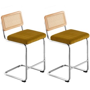 Bekrvio Bar Stools Set of 2/3/4, 26”/30" Barstool with Rattan Back, Velvet-Upholstered & Chrome Frame,Mid Century Modern Kitchen Stool for Island - 1 of 4