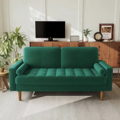 Dyonery 2-seater sofa, 55-inch velvet sofa with velvet cushion and pillow, Mid-century modern sofa, suitable for living room, apartment
