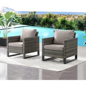 SUGOLD Outdoor Patio Dining Chairs Set of 2, PE Wicker Chairs with High Back & Sturdy Metal Frame, Porch Seating with 4-Inch Cushions for Deck, Garden - 1 of 1