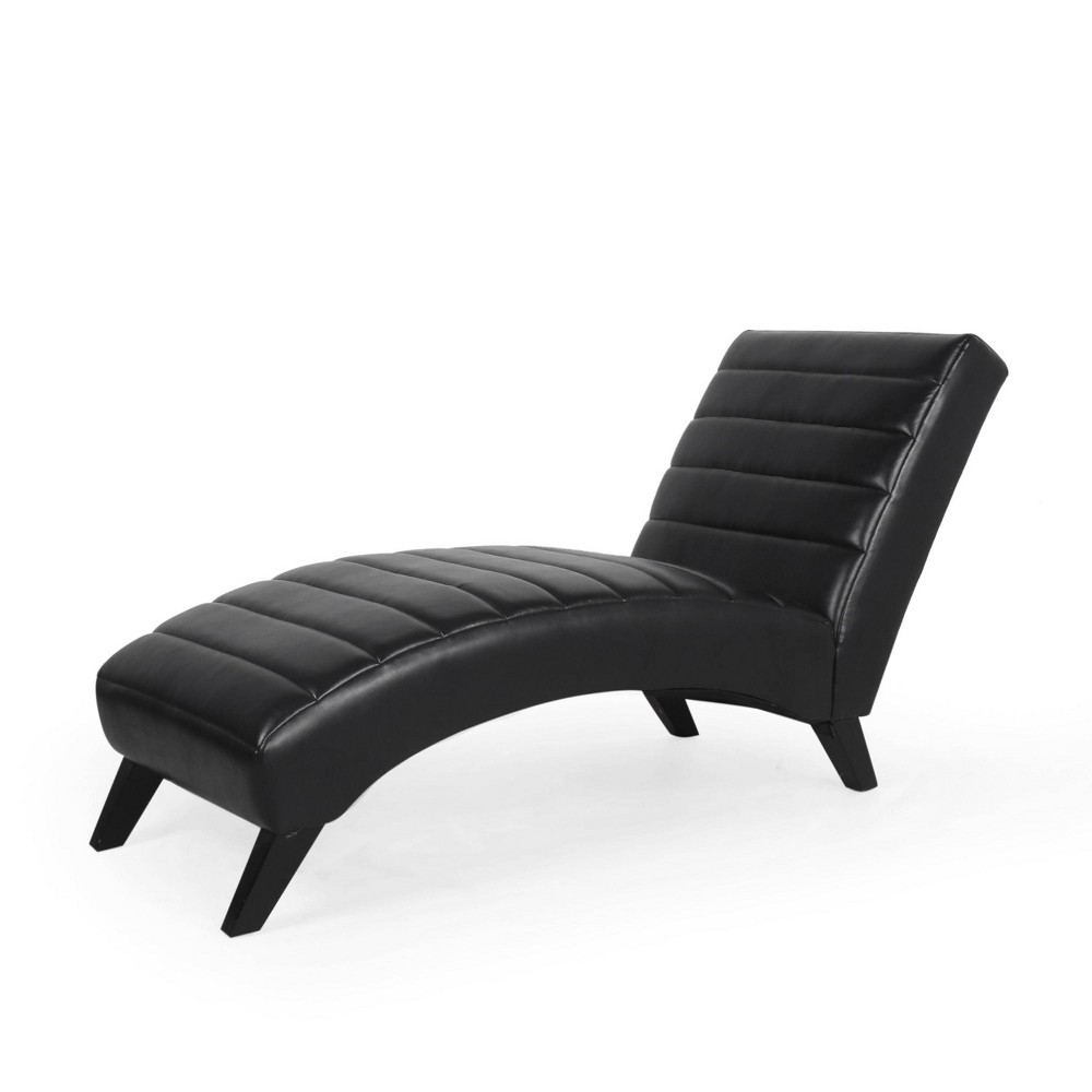 Stillmore Contemporary Channel Stitch Chaise Lounge Midnight Black/Dark Brown - Christopher Knight Home: Faux Leather Upholstery, Wood Frame