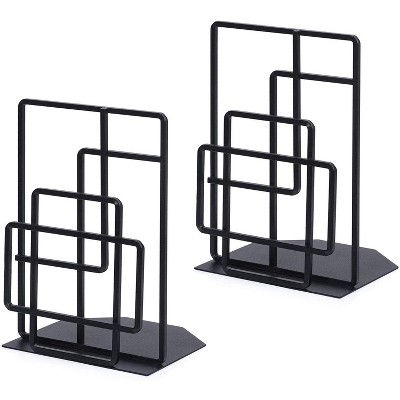 Sriracha Book Ends Heavy Duty, Decorative Black Bookends for Shelves, Window Lattice Design