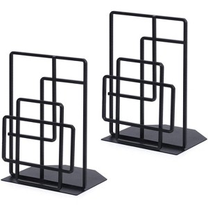 Sriracha Book Ends Heavy Duty, Decorative Black Bookends for Shelves, Window Lattice Design - 1 of 3