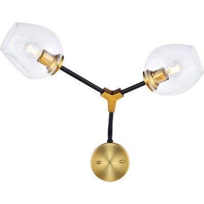 Elegant Lighting Cavoli 2 light in Light Antique Brass and Flat Black Wall sconce