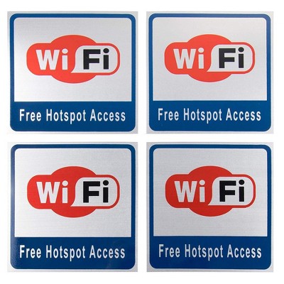 Photo 1 of Juvale 4-Pack Free WiFi Signs Stickers Label Wall Signs Decal Aluminum 5.5 x 5.5 In