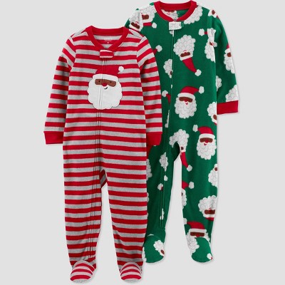 Image of Carter's Just One You® Toddler Striped Santa Fleece Footed Pajama Set - Red 12M