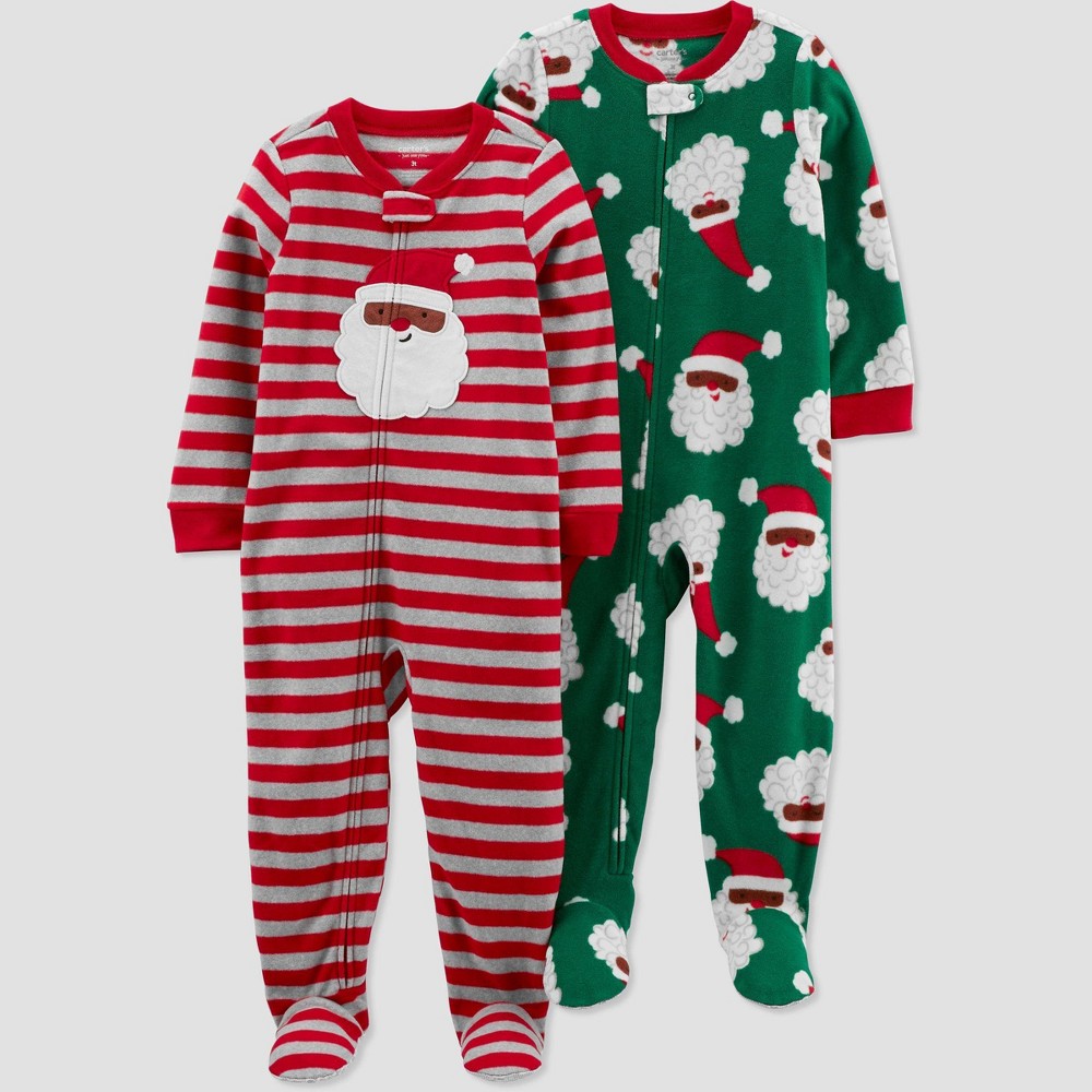 Carter's Just One You® Toddler Striped Santa Fleece Footed Pajama Set - Red 2T