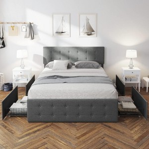 Queen Size Bed Frame, Heavy Duty Metal Platform Bed Frame with Wood Headboard, Full Bed Frame with Under Bed Storage Space and Solid Slat Support - 1 of 4