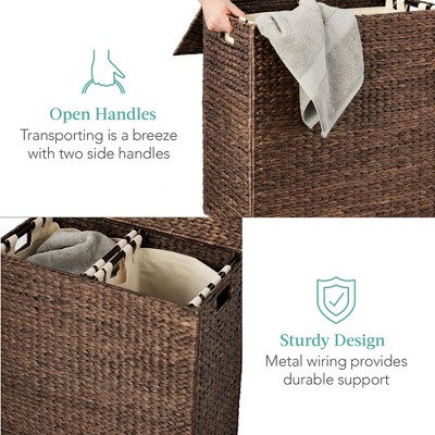 Espresso Brown Wicker Double Laundry Hamper with Lid