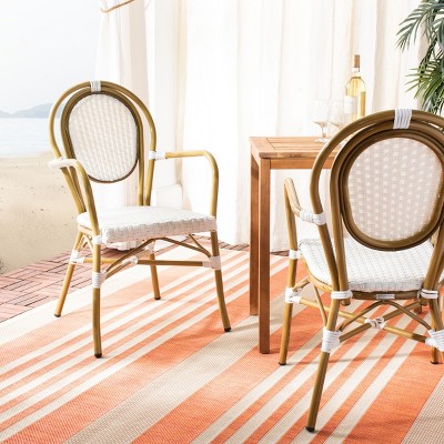 Rosen White and Tan Wicker Bistro Arm Chair Set
