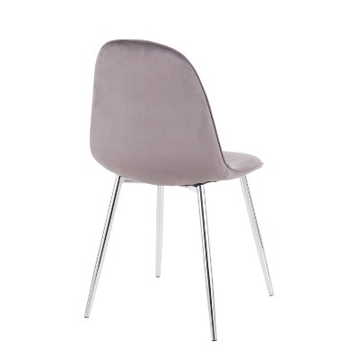 Set of 2 Stone Chrome High-Back Grey Velvet Side Chairs