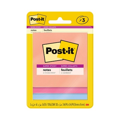 Post-it 3pk Super Sticky Summer Joy: Multicolored Sticky Notes, 3x3 Inches, 135 Sheets, Uncoated Paper, Glue Binding