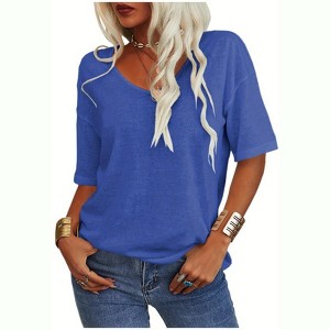 Imily Bela Women's Casual V Neck Half Sleeve Oversized T Shirt Solid Color Basic Top - 1 of 4