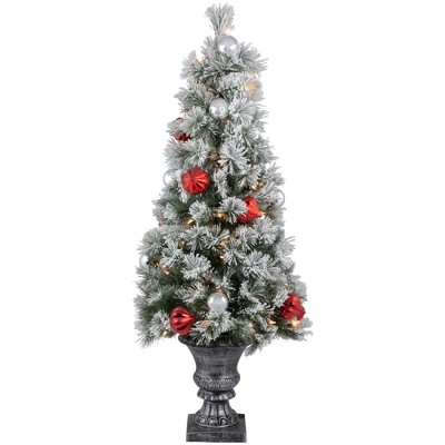 Northlight 4’ Pre-lit Potted Snowy Bristle Pine Flocked Artificial ...