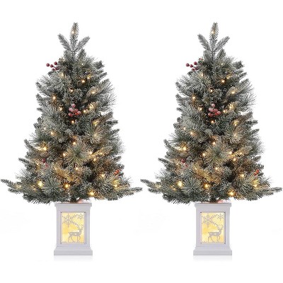 homfan Artificial Christmas Trees with Base, Xmas Trees with  LED Lights, Battery Operated and Timer Function