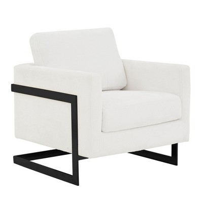 LeisureMod Boucle Fabric Arm Chair with Black Stainless Steel Frame and Removable Back Cushion Lincoln Collection