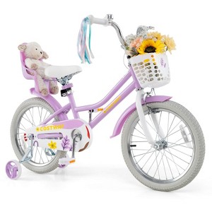 Costway 16" Kids Bicycle with Basket Doll Seat Colorful Streamers Training Wheels Purple - 1 of 4