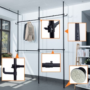 Three Clothing Rack, Adjustable Racks for Hanging Clothes, 2 Tier Clothes Heavy Duty Garment White Closet Freestanding System-Black - 1 of 1