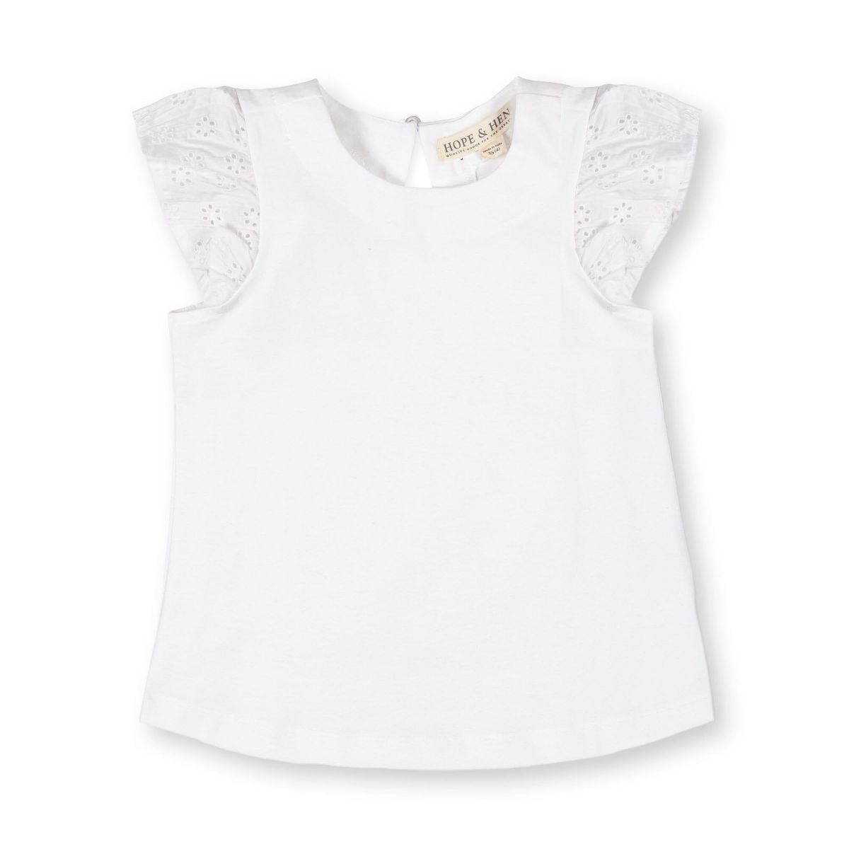 Hope & Henry Girls' Organic Knit Top with Eyelet Flutter Sleeves, Kids