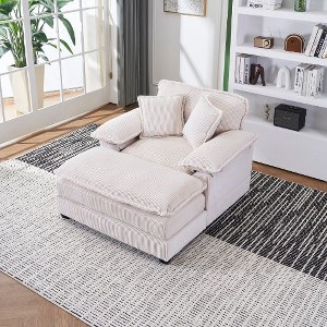 Kumasinova 56.33" Corduroy Single Sofa Chair with a Ottoman & 2 Toss Pillows, Deep Seat Couch for Living Room, Modular Sectional Sofa - 1 of 4