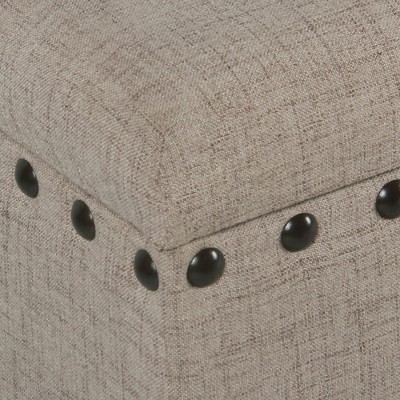 Large Beige Linen Storage Bench with Nailhead Trim