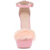 BLISSFUL STEP Women's Faux Fur Chunky Heel Platform Sandals - 2 of 4