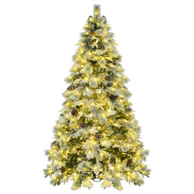 VisioGear Craft Activity Kits 7.5FT Pre-Lit Spruce Snow Flocked Christmas Tree with Pine Cones, Artificial Xmas Tree, Multicolor