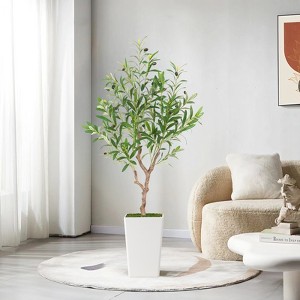 Artificial Olive Tree, Faux Olive Tree with Tall White Planter, Ideal for Home Decor and Housewarming Gift - 1 of 4