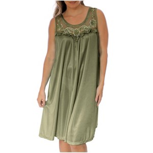 YafeMarte Women’s Silky Satin Feeling Sleeveless Nightgown with Floral Lace and Embroidered Design - 1 of 4