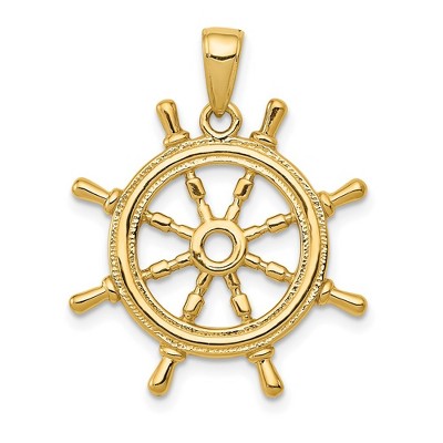 Black Bow Jewelry 14k Yellow Gold 3Dimensional Ship's Wheel Pendant