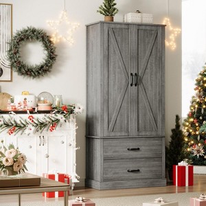 Kitchen Pantry Storage Cabinet, 65" Tall Food Pantry Cabinet with 3 Storage Shelves and 2 Large Drawers, Farmhouse Kitchen Cupboard - 1 of 4