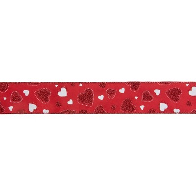 Northlight Red and White Glitter Hearts Valentine's Day Wired Craft Ribbon 2.5" x 10 Yards