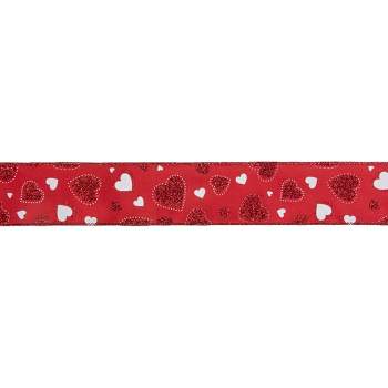 Northlight Red and White Glitter Hearts Valentine's Day Wired Craft Ribbon 2.5" x 10 Yards