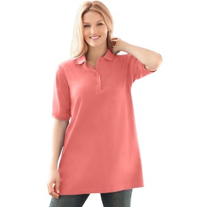 Woman Within Women's Plus Size Elbow-Sleeve Polo Tunic - 1 of 4