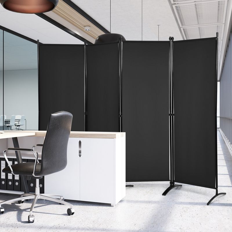 Tangkula 5.6Ft Tall Folding Room Divider Freestanding 4-Panel Privacy Screen w/Iron Frame Black/Coffee/White, 2 of 11