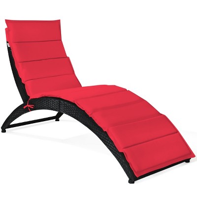 Tangkula Foldable Outdoor Patio Rattan Lounge Chair Reclining Chaise Chair