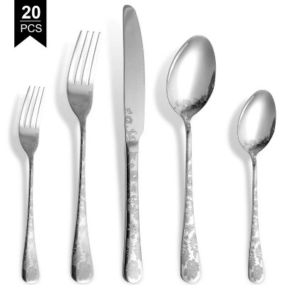 LunaLulinlk 20 Piece Silver Silverware Set Service for 4, Stainless Steel Flatware Set
