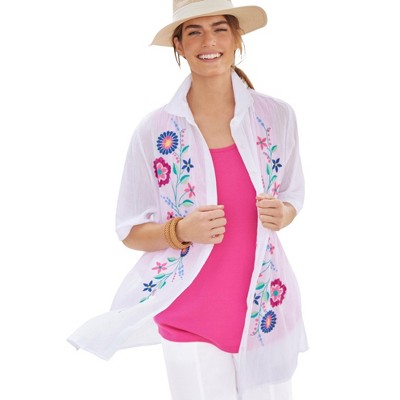 Woman Within Plus Size Embroidered Gauze Shirt