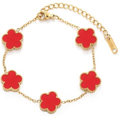 Four Leaf Clover Bracelet for Women 18K Gold Plated Stainless Steel Lucky 4 Leaf Gold Link Bracelet Jewelry Gift for Women