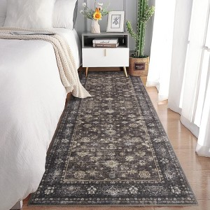 Washable Rug Boho Abstract Hallway Runners Vintage Distressed Floral Soft Low Pile Floor Carpet for Living Room - 1 of 4