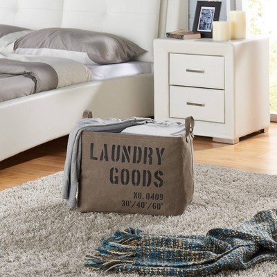 Khaki Green Collapsible Canvas Laundry Basket with Handles